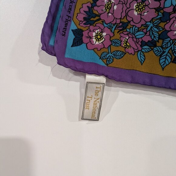 The National Trust Floral Butterfly Polyester Scarf Blue Purple VINTAGE - Picture 2 of 5